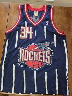 Vintage 90s Hakeem Olajuwon Houston Rockets Jersey Spalding Size L Stitched Blue